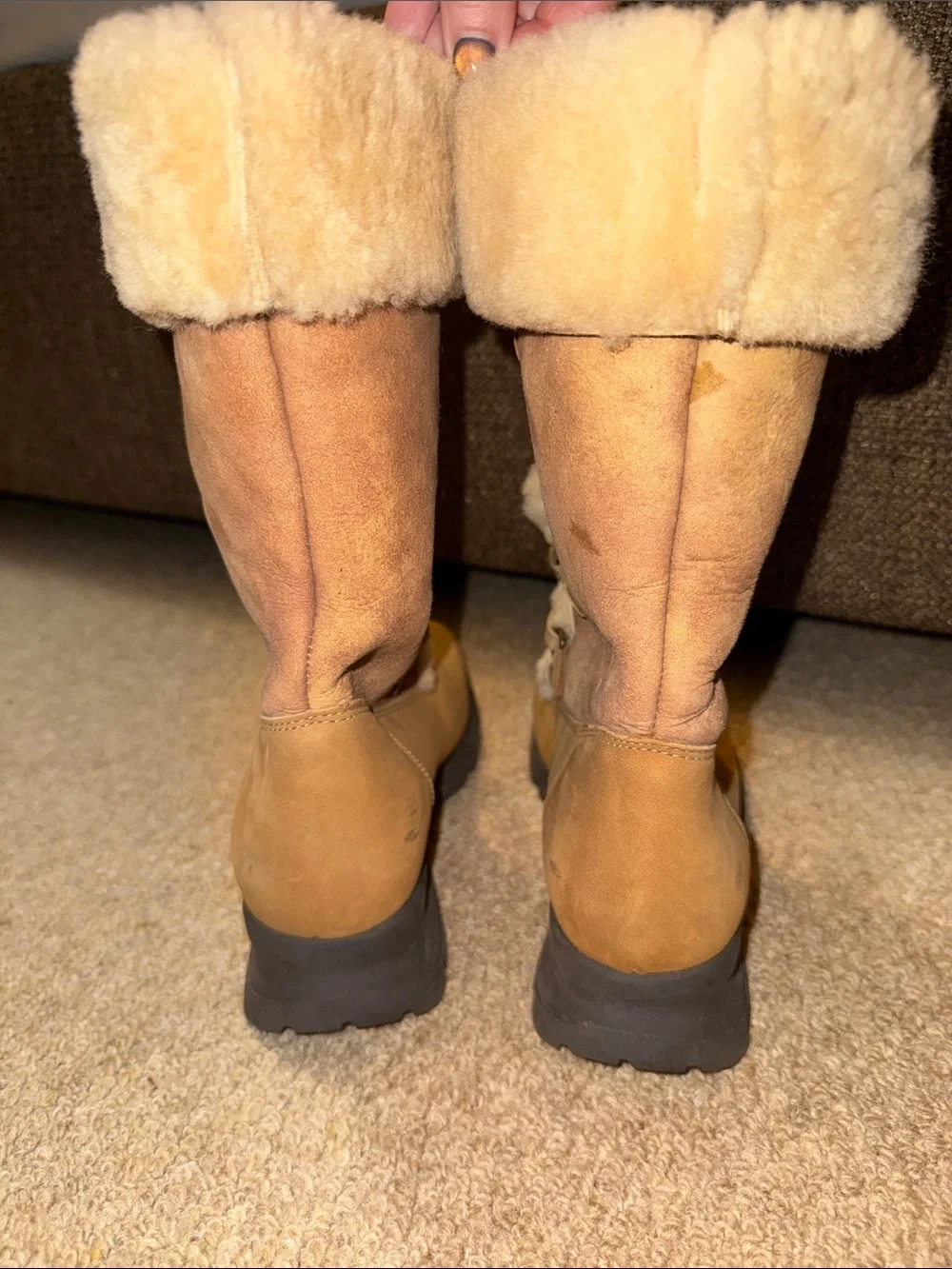 La CANADIENNE Suede Shearling Lace-Up Winter Boots Faux Fur Cuffs